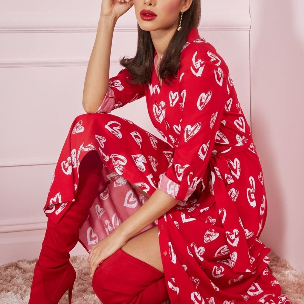 New York & Company Red Heart Pattern Dress